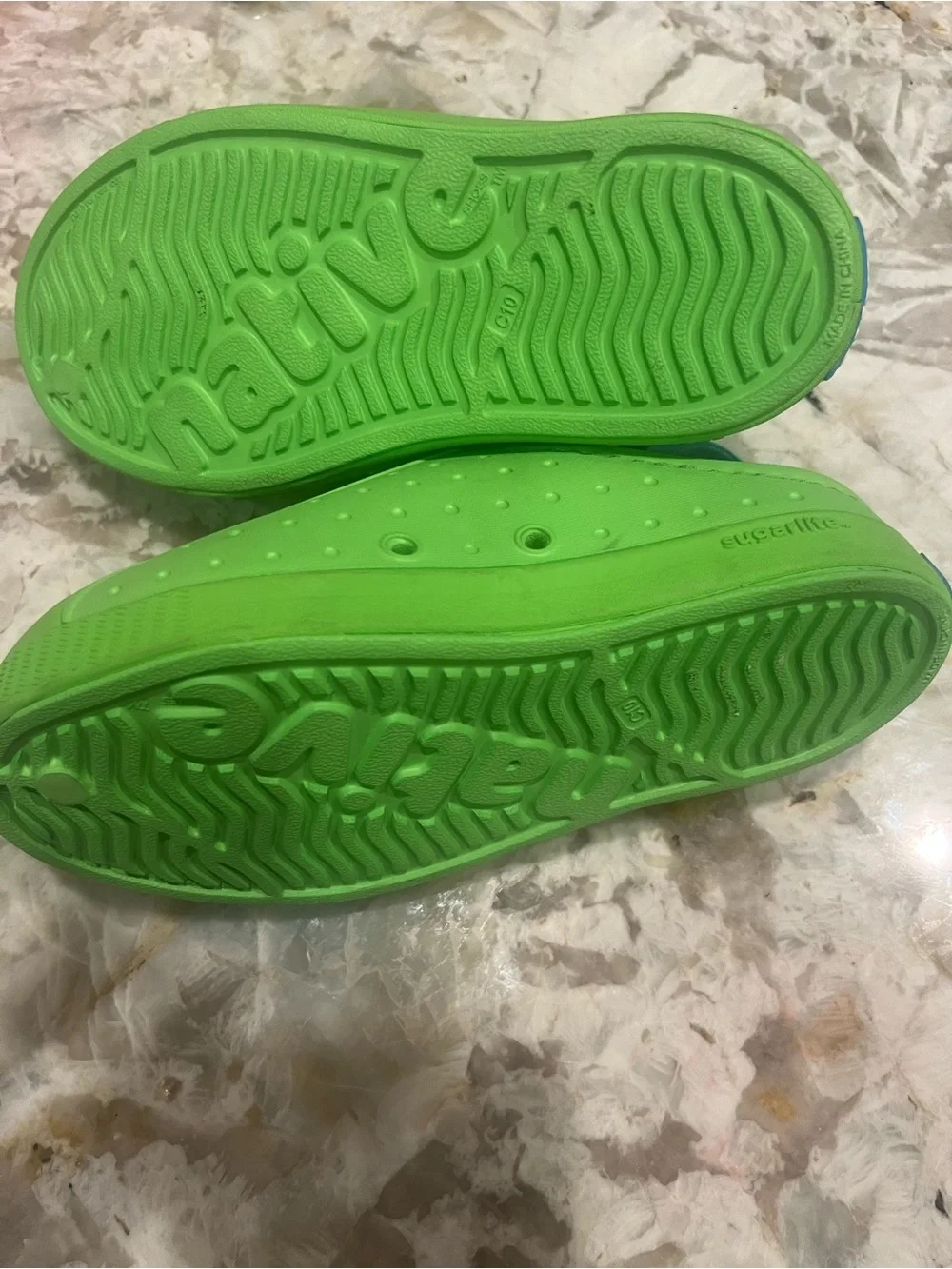 Native Shoes Kids Green Slip-On Clogs with Turquoise Lining